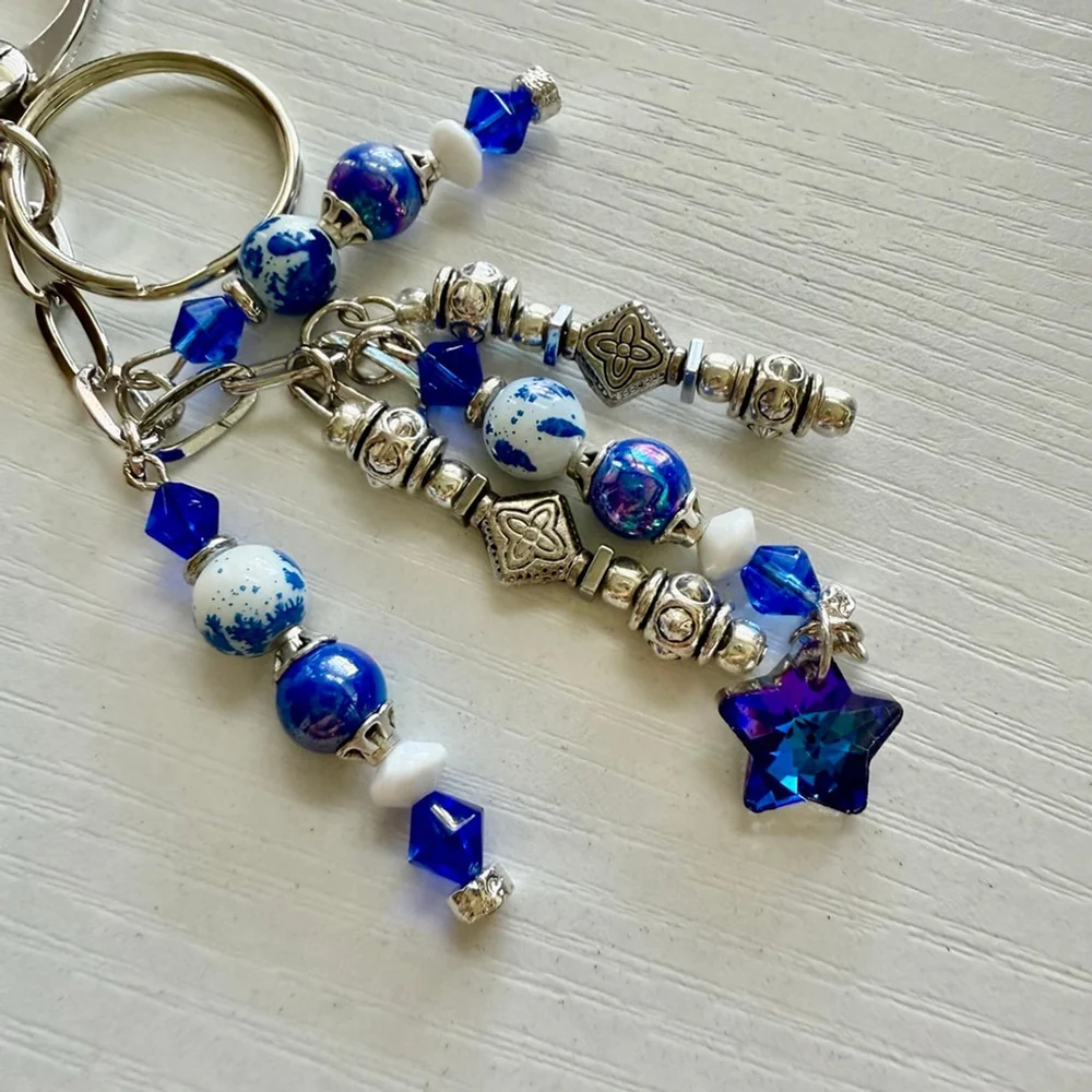 Blue Star Handmade Bag Charm Keychain | One of a Kind | Crystal Accessory